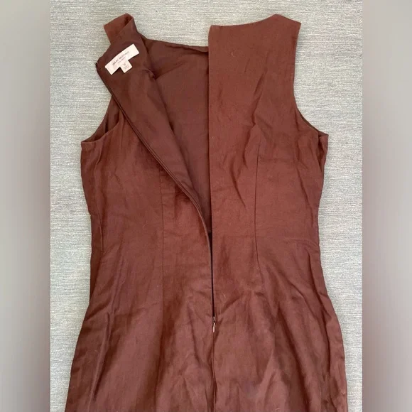 SAAC MIZRAH Brown Eyelet Linen Knee length Dress Size 10 - Picture 9 of 16